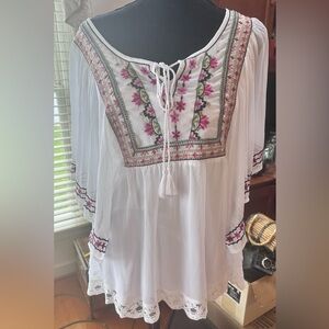 Madison White Tunic with Pink Embroidery